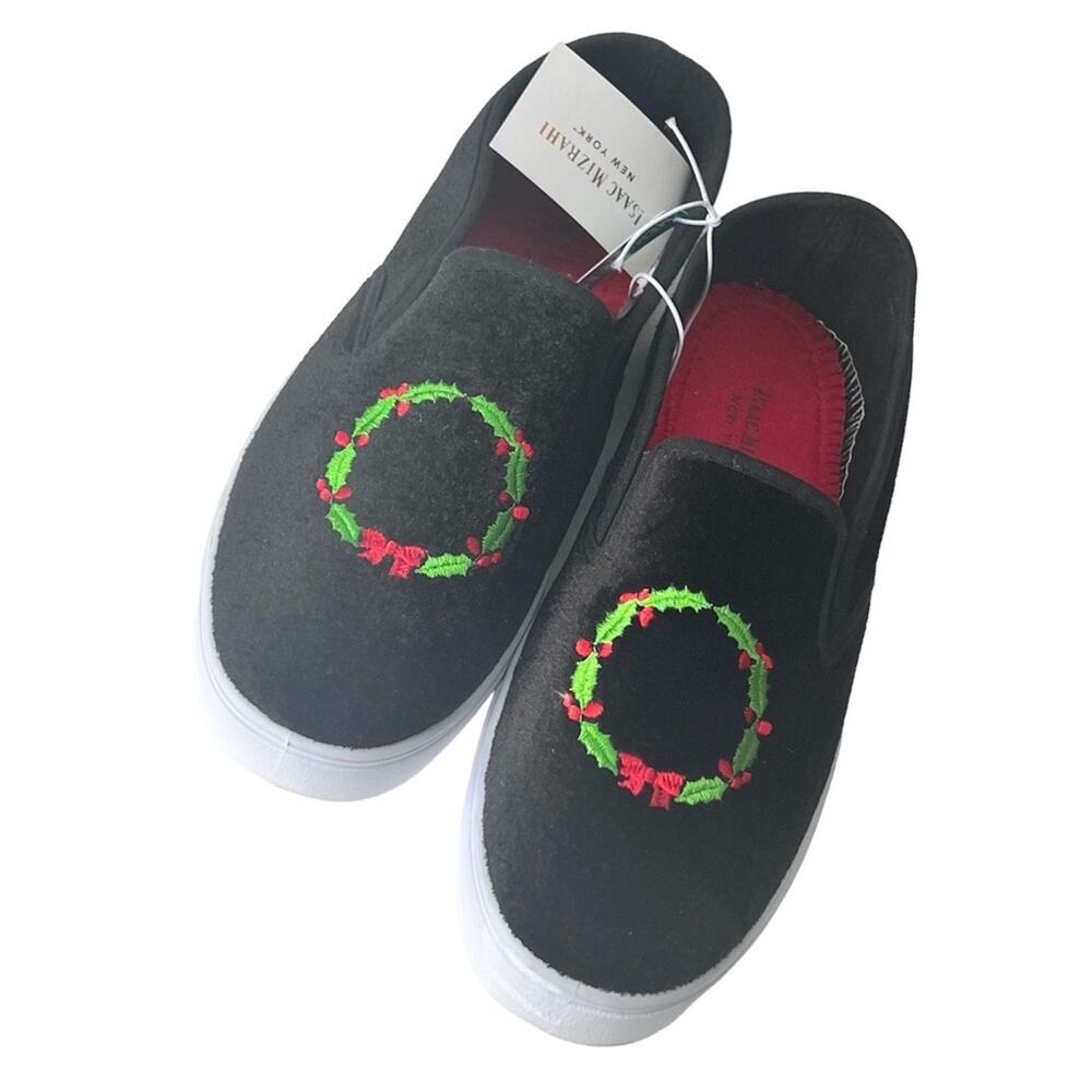 Isaac Mizrah Embroidered Holiday Wreath  Memory Foam Slip ON Sneakers Sz 7